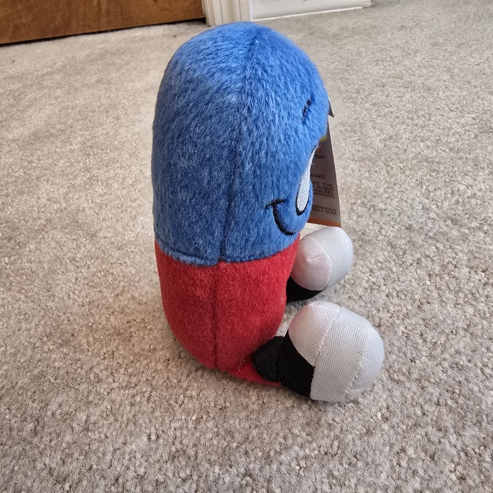 Just for Laughs Contageous Giggling Red Blue Happy Pill Plush 6.5